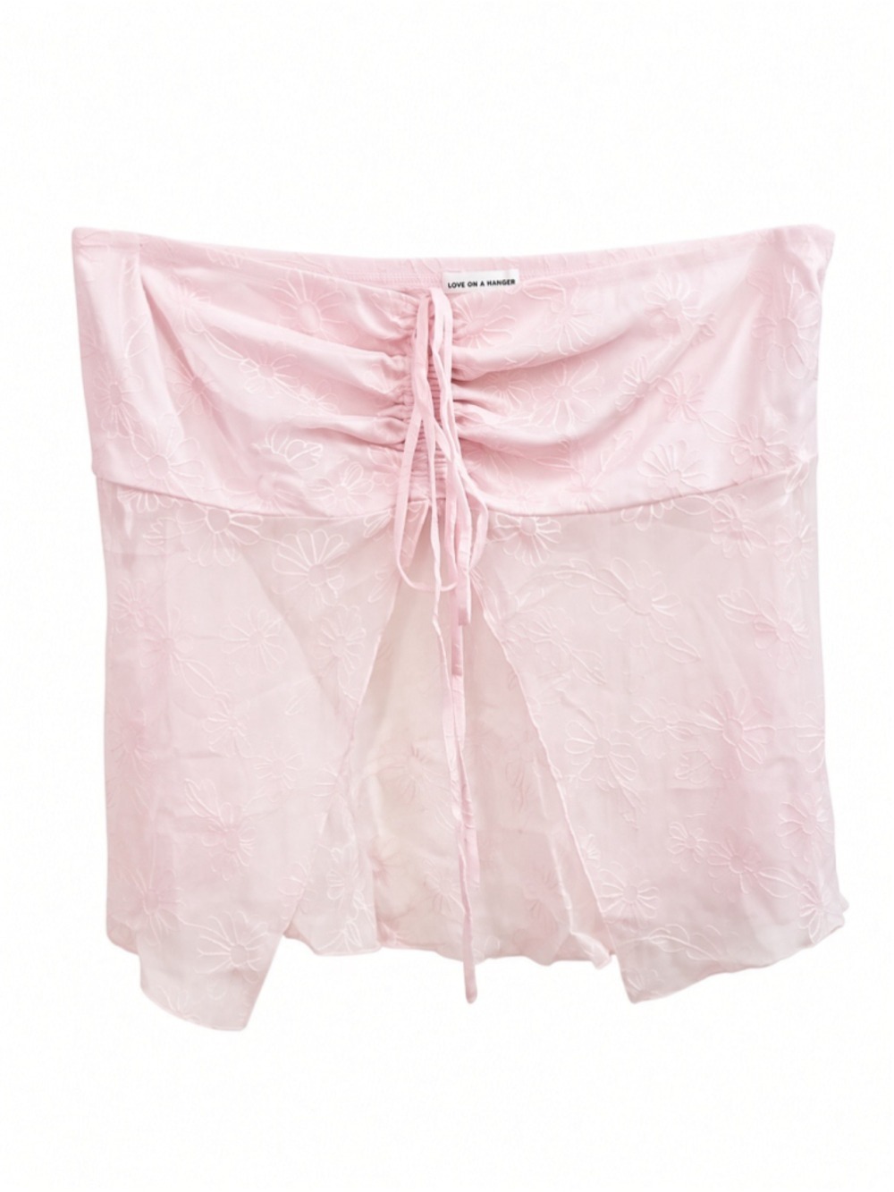 Love on a Hanger Pink Floral Mesh Ruched Drawstring Tie Front Top Blouse Size XL - Picture 3 of 11